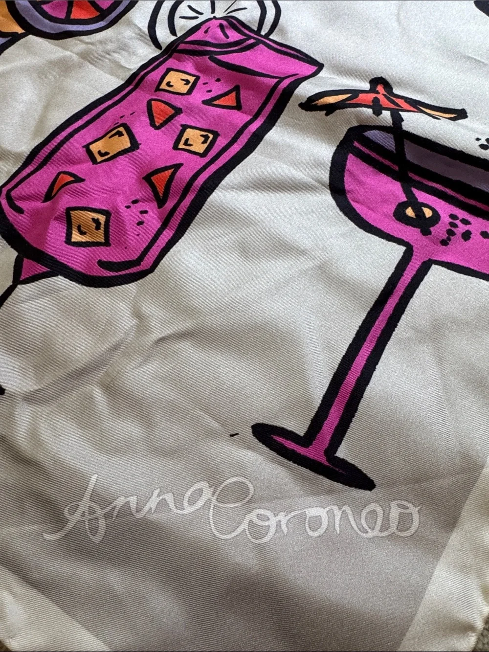 Anna Coroneo Silk Cocktail Print Scarf - Pink & Cream